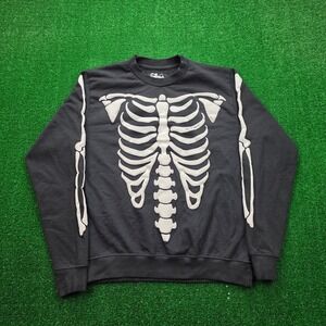 Six Flags Skeleton Sweatshirt Mens Medium Black Fright Fest Halloween Rib Cage